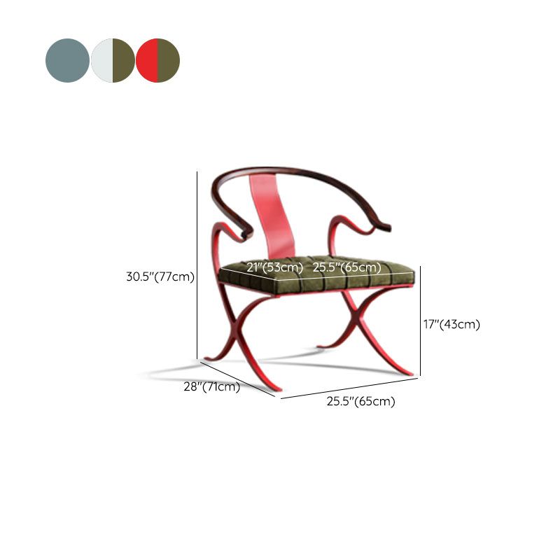 Leather Dining Chairs Nordic Style Open Back Arm Chair with Metal Base