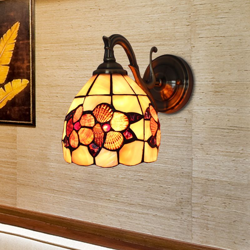 Rustic Style Petal Wall Sconce 1 Light Stained Glass Wall Lamp in Orange for Bedroom