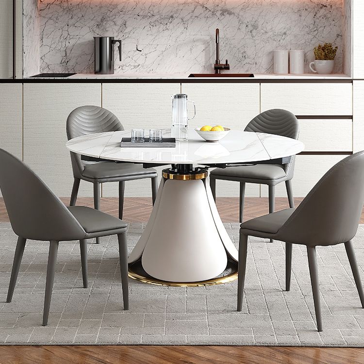 Glam 1/4/5/7 Pieces Scalable Dinette Set with White Sintered Stone Round Dining Table Set