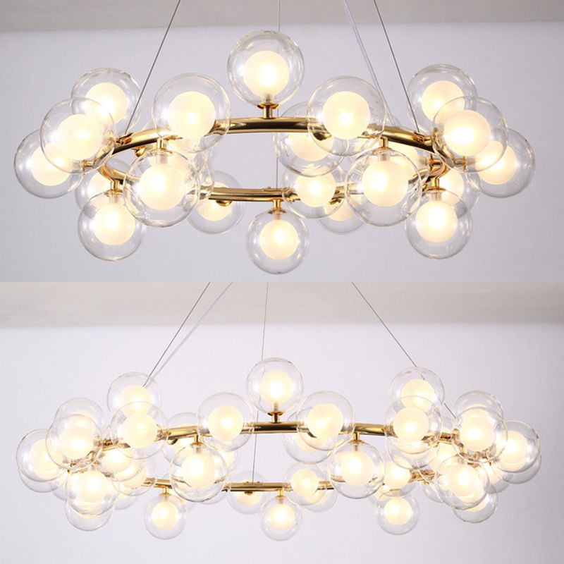 Ultra-modern Globe-Shaped Hanging Chandelier Glass Suspension Lighting with Hanging Cord for Living Room