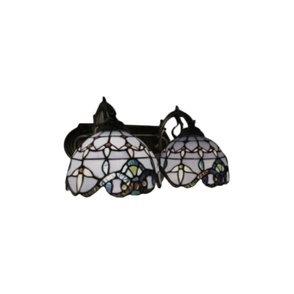 2 Heads Dome Sconce Lighting Baroque Purple Stained Glass Wall Mounted Light for Living Room