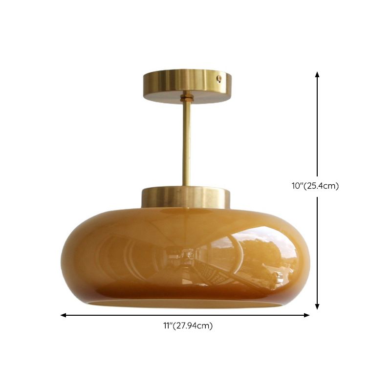 Modern Ceiling Light Orange Ceiling Mount Light with Glass Shade for Bedroom