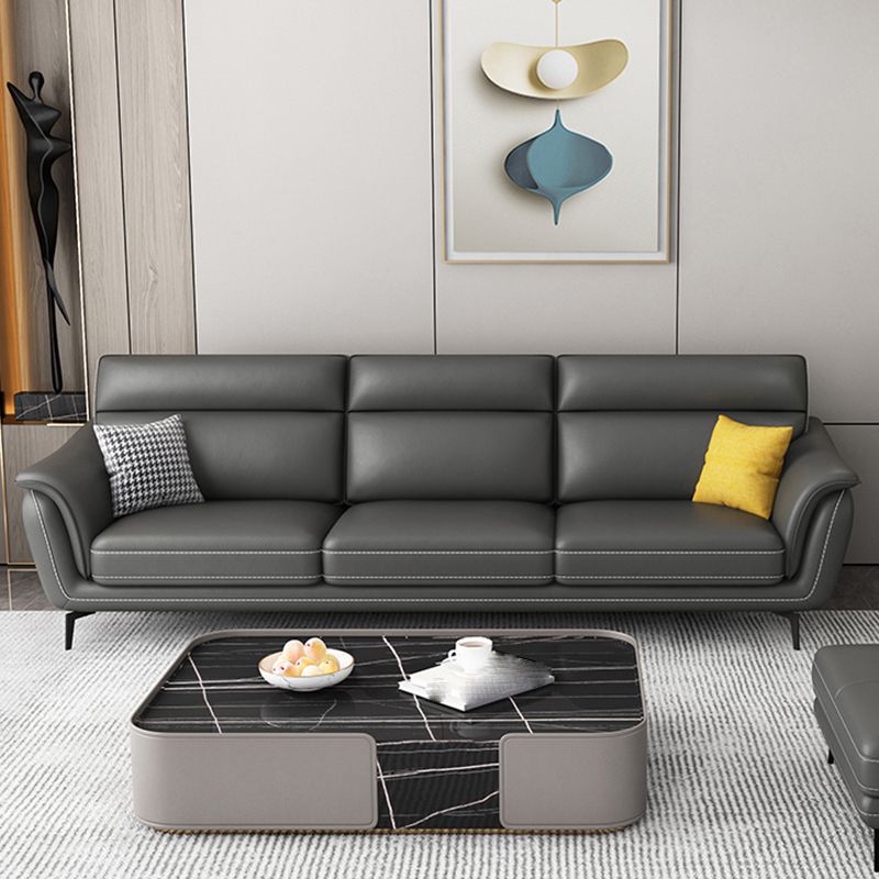 Modern Genuine Leather Sofa High Back Sectional with Pillow Top Arm
