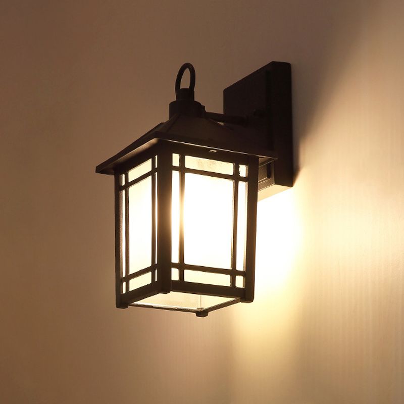 Geometric Shape Glass Wall Mount Light Industrial Style 1-Light Wall Light Sconce in Black