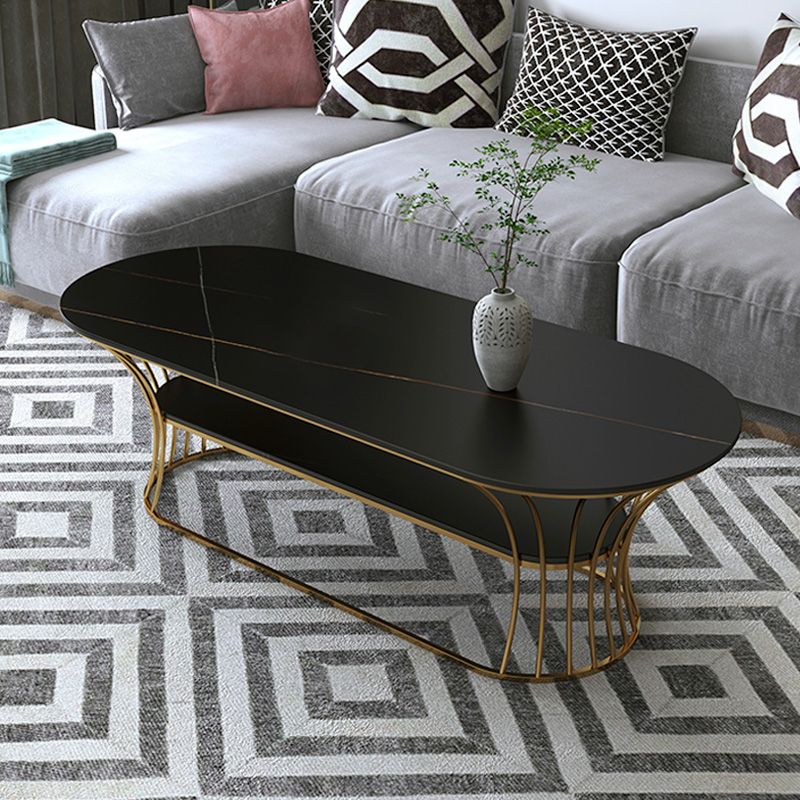 Frame Base Coffee Table Modernism Elliptical Stone Cocktail Table