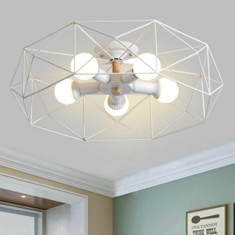 Geometrische semi-inbouw moderne metalen 3/4/5-lichts wit/zwart/goud semi-inbouwlamp met draadkooikap