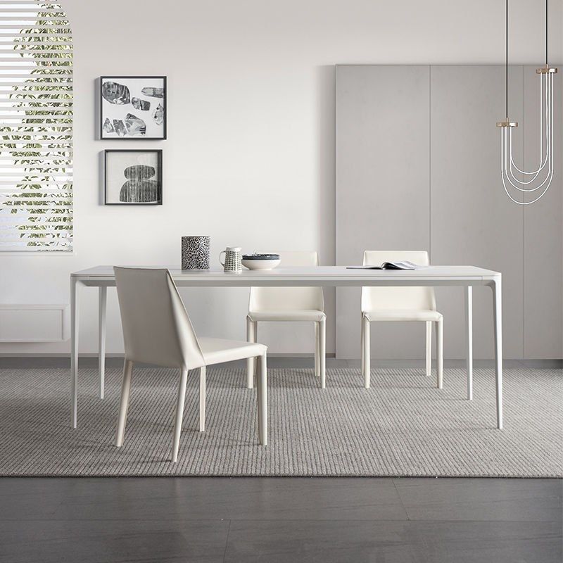 Modern White Stone Table 4 Legs Rectangle Dining Table for Kitchen
