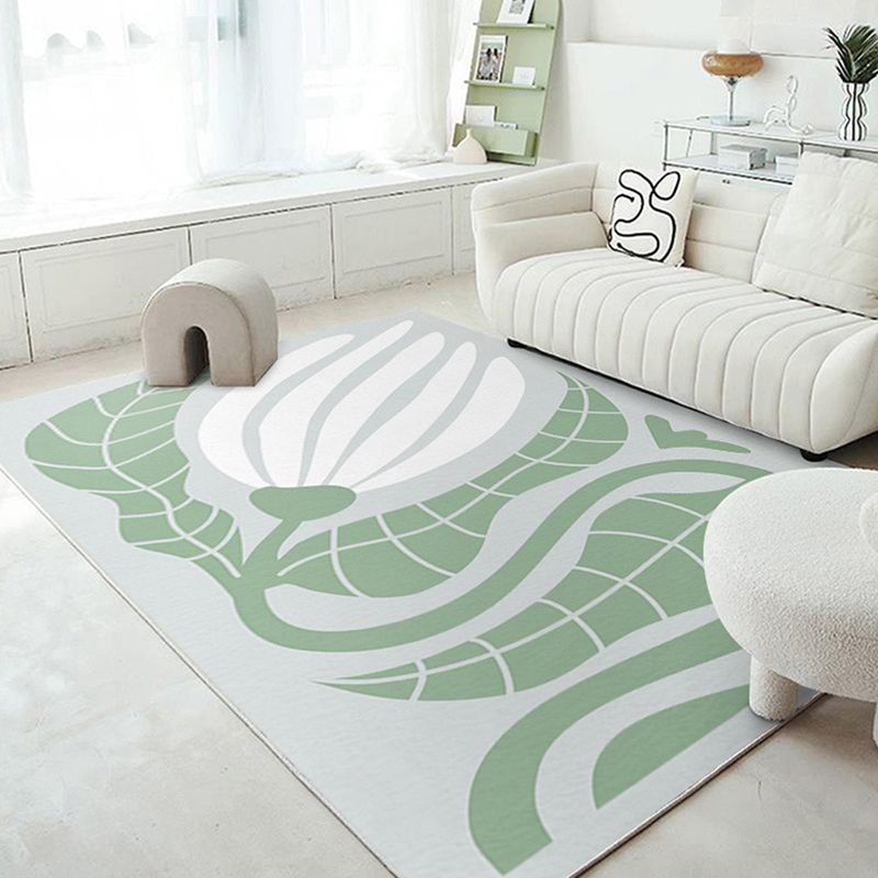 Nordic Plants Carpet Polyester Green Carpet Washable Carpet for Home Decor