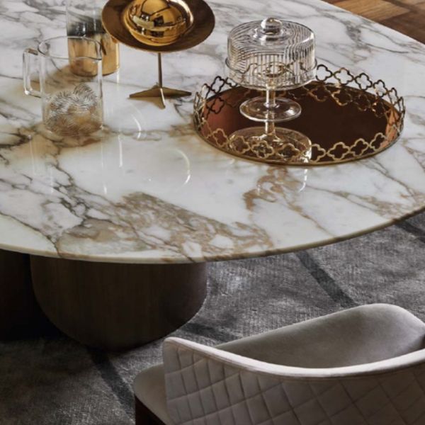 Sintered Stone Glam Table for Restaurant Oval Dining Table with Double Pedestal