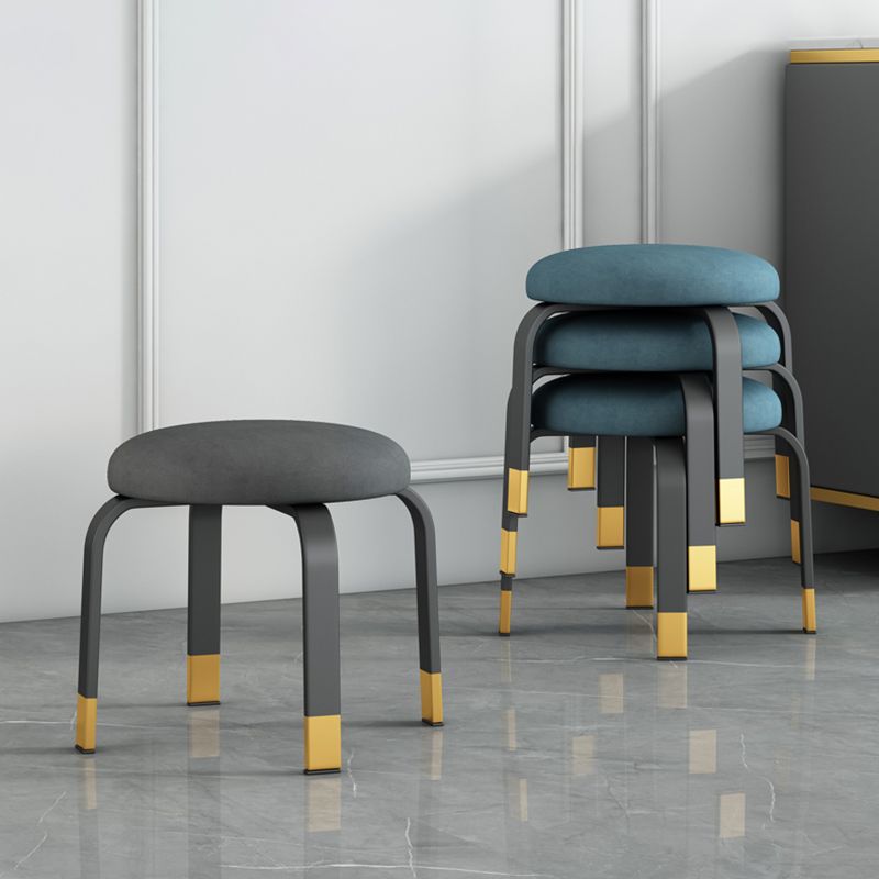 Footstool Ottoman Tear Resistant Solid Glam Cotton Blend Round Ottoman