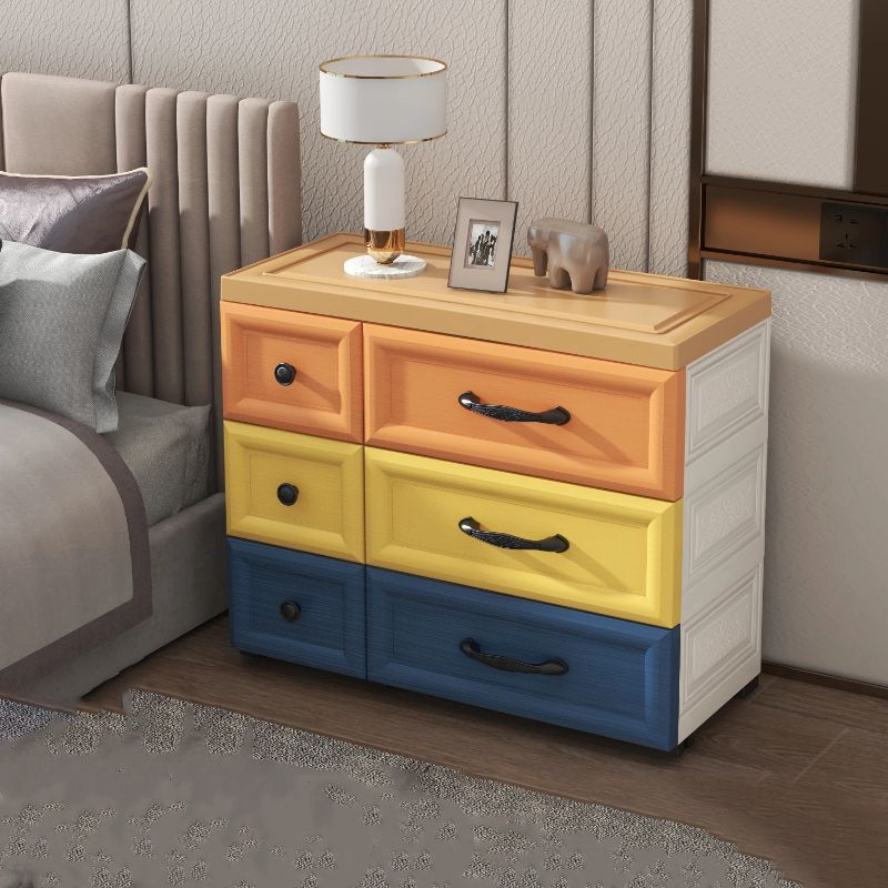 Ultra Modern Plastic Kids Nightstand with Drawers and Legs for Bedroom