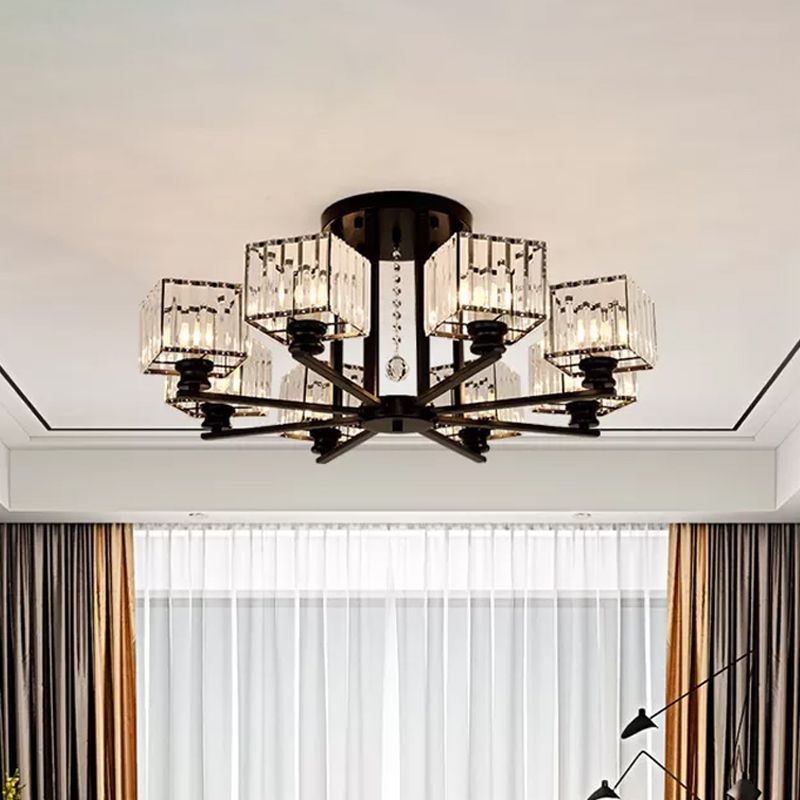 Lámpara empotrada rectangular de cristal prismático, lámpara de techo semiempotrable moderna para sala de estar con 4/6/8 luces, en negro/dorado