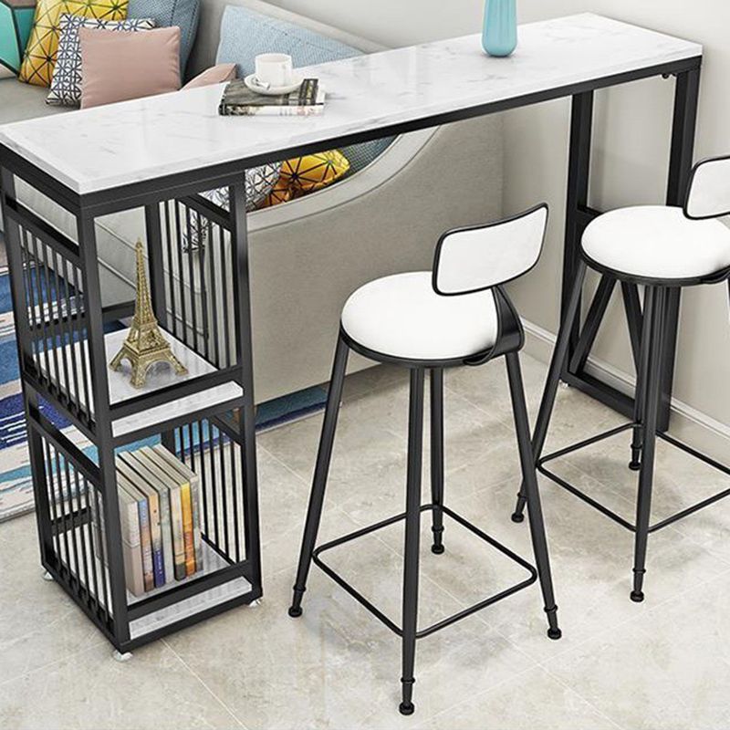 Faux Marble Top Table Glam Bar Height Pub Table with 2 Shelves