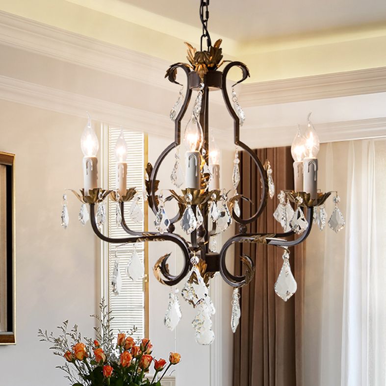American Style Candle Chandelier Light Fixtures Multi-Head Hanging Pendant Lamps with Crystal Bead