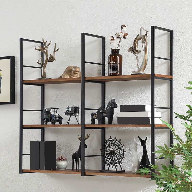 Wall Mounted Industrial Bookshelf Iron Frame Pine Wood Bookshelf for Bedroom