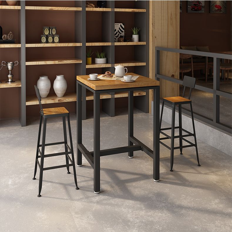 Industrial Indoor Bar & Counter Stool Square Footrest Backrest Black Metal Counter Stool