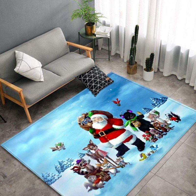 Light Blue Casual Carpet Polyester Santa Claus Carpet Non-Slip Backing Carpet for Home Decor