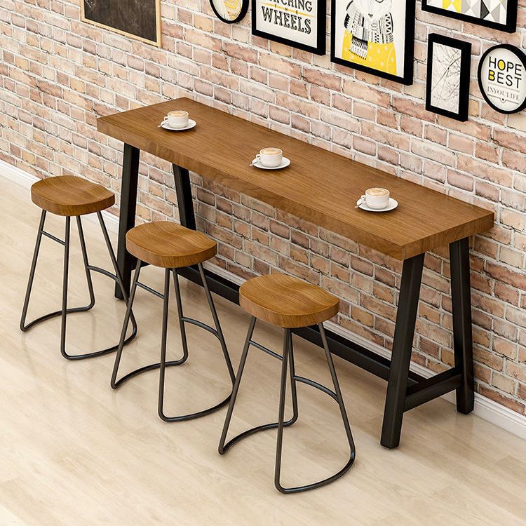 Modem Style Rectangle Bar Table Solid Wood Bar Dining Table with Trestle Base