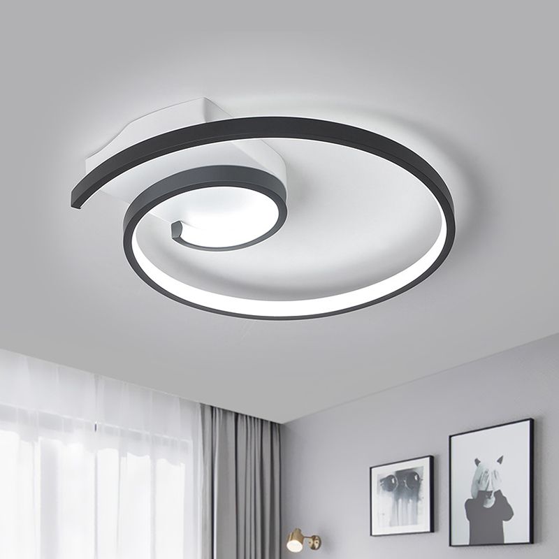 Lámpara empotrada LED rizada, iluminación de techo minimalista de metal blanco/negro con luz blanca/cálida, 16,5"/20,5" de ancho