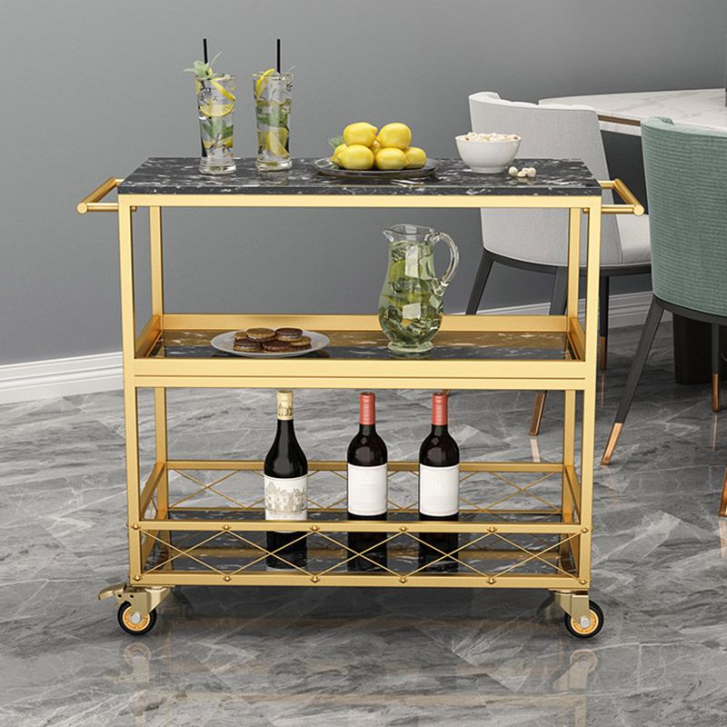 Marble Home Dining Kitchen Trolley Rectangular Prep Table with Towel Rack