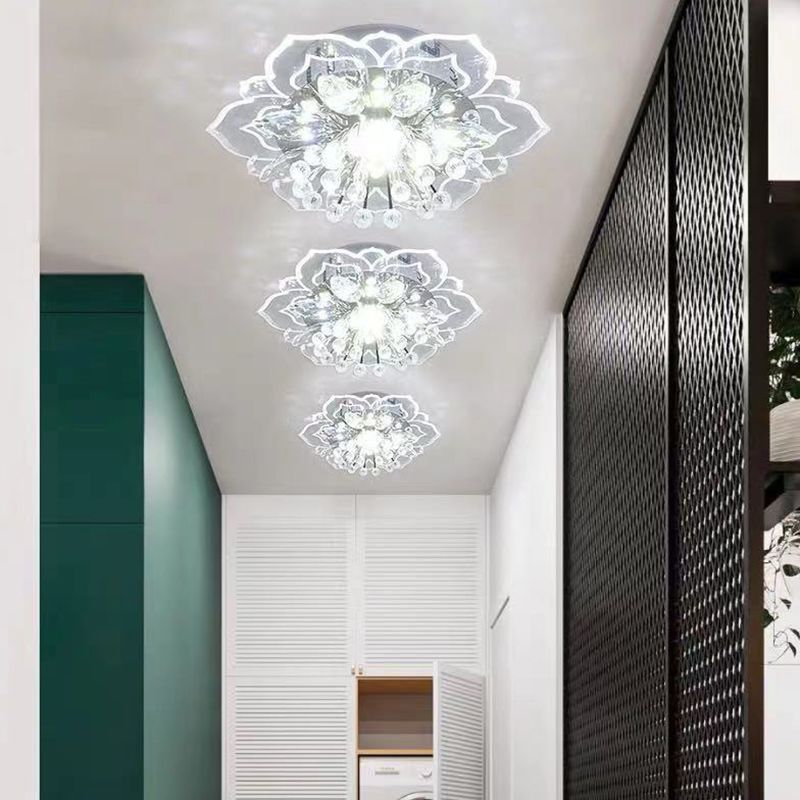 Flower-shaded Flush Mount Ceiling Light Fixture Modern Crystal Flushmount Recessed Lighting