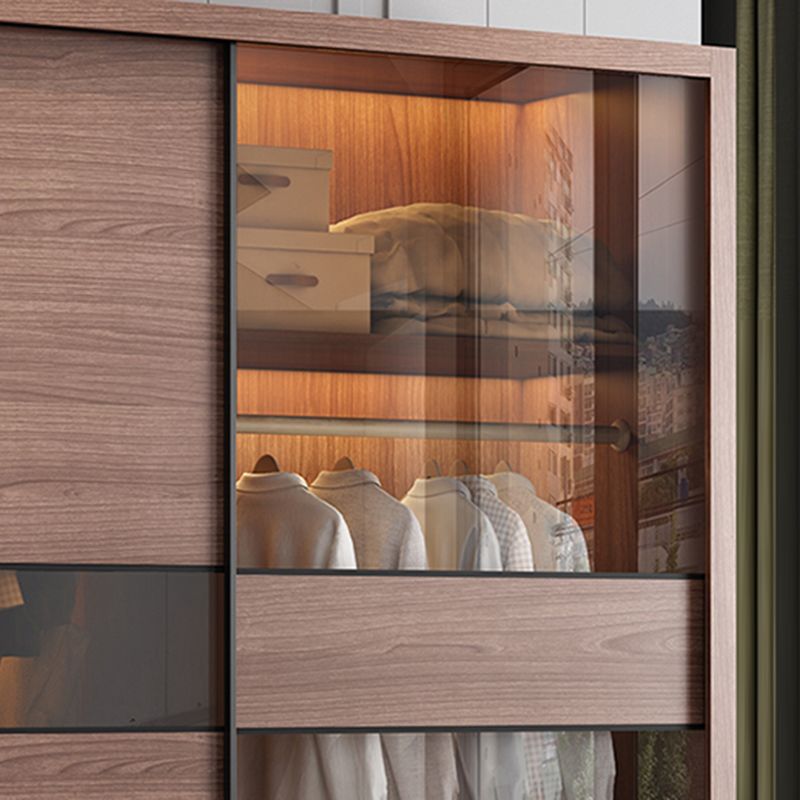 2 Glass Sliding Doors Wardrobe Modern Wood Wardrobe with Drawer