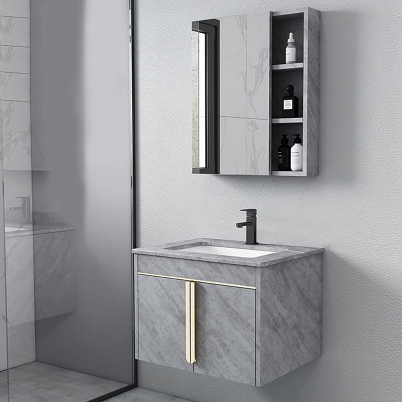 Glam Sink Vanity Wall-Mounted 2 Doors Rectangle Single Bathroom Sink Vanity with Mirror