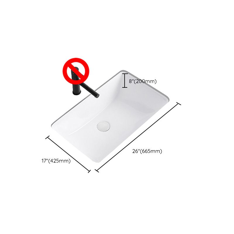 Modern Undermount Bathroom Sink Rectangular Porcelain with Faucet Basin Sink
