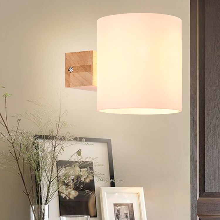 Cylinder Wall Sconce Lighting Modern Glass White Wall Mount Light Fixture for Bedroom