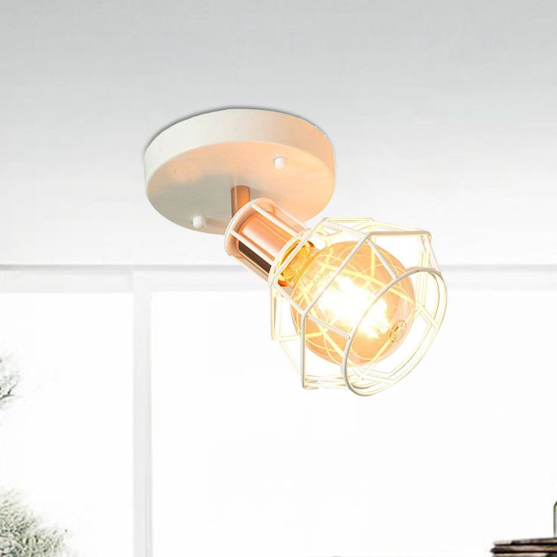 Zwart/witte plafondlamp met draadkooi, industrieel metaal, 1 lamp, semi-inbouwlamp voor slaapkamer