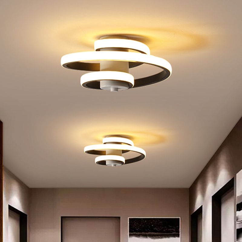 Spiral Metallic Ceiling Flush Simple Style Black/White LED Flush Mount Lamp in Warm/White Light for Corridor