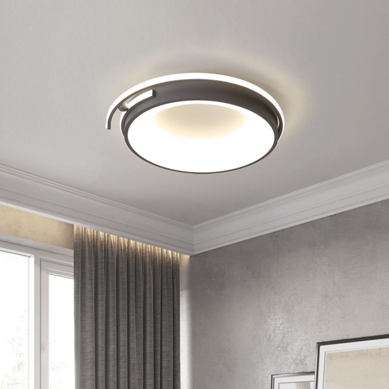 Éclairage LED encastré pour salon avec abat-jour rond en acrylique, lampe contemporaine noire/gris en lumière chaude/blanche/neutre, 12,5"/16"/21,5" de large