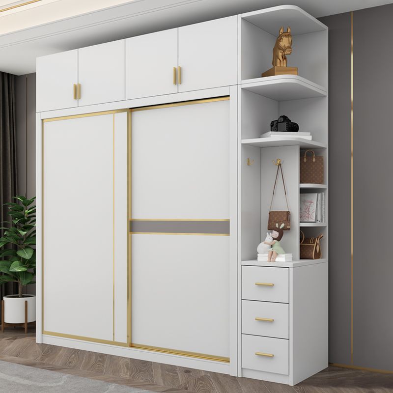 Modern White Wardrobe for Home Manufactured Wood Cabinet with Sliding Doors