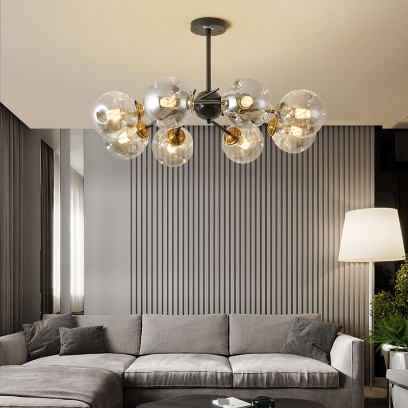 Modern Style Chandelier Light Fixture Globe Shape Glass Hanging Light for Living Room