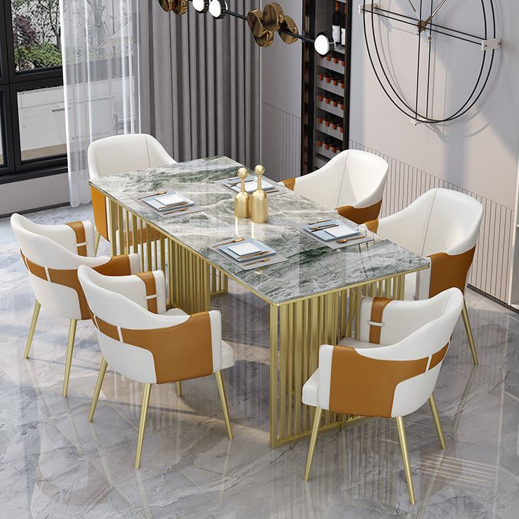 Luxury Rectangle Dining Table Sintered Stone Top Gold Metal Base Table