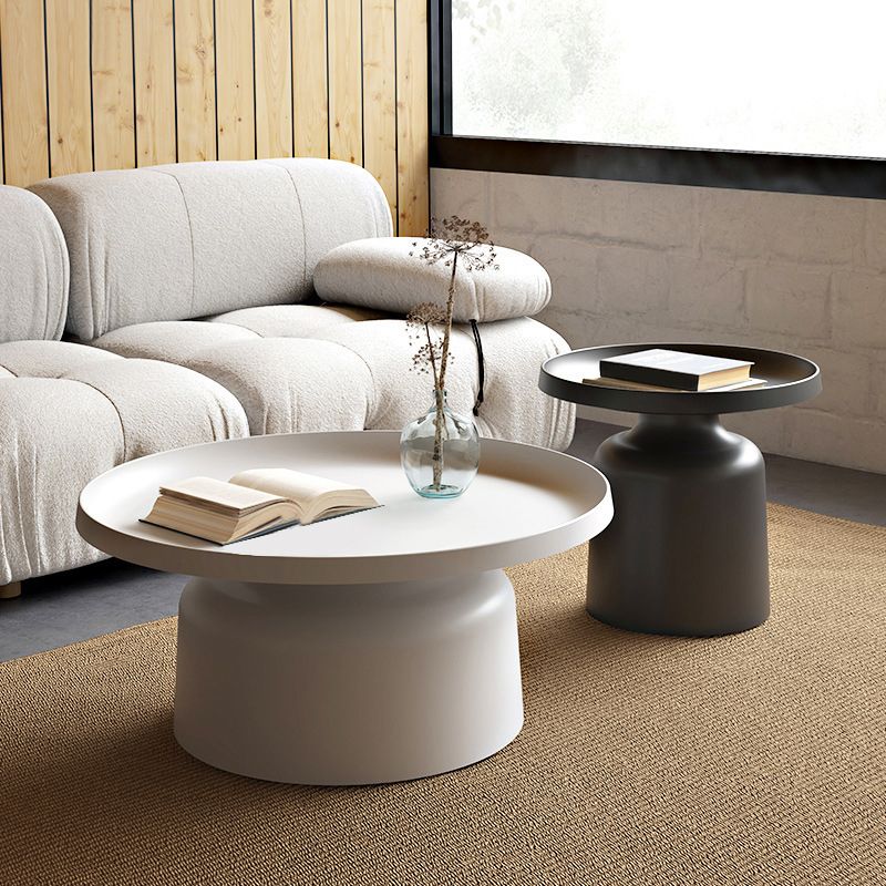 Mid-Century Modern Round Metal Coffee Table Pedestal Tray Top Cocktail Table
