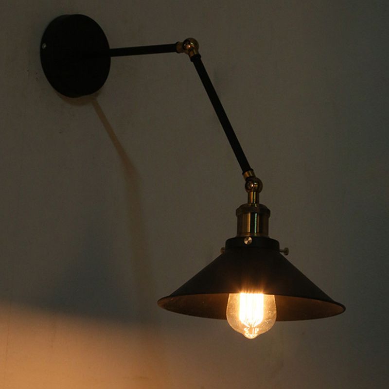 Black Tapered Extendable Wall Sconce in Industrial Vintage Style Wrought Iron Wall Light for Commercial Place