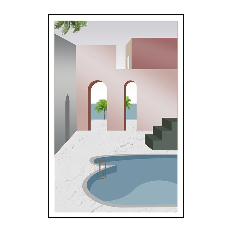 Swimming Pool Wall Art Soft Color Canvas Painting for Living Room, Textured