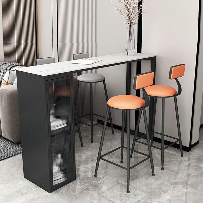 Faux Marble Black Counter Height Dining Table Industrial Metal Base Counter Wine Table