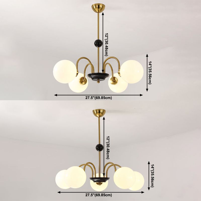 Modern Luxury Globe Hanging Lamp Electroplate Iron Pendant Light with White Glass Shade