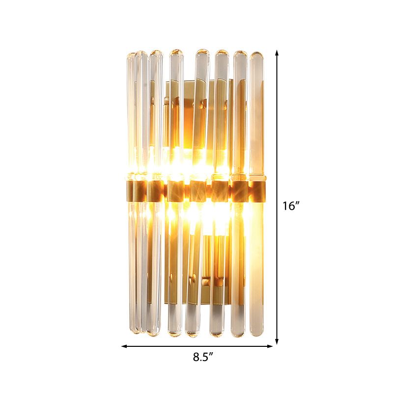 Half-Cylindrical Wall Lighting Contemporary Clear Crystal 1 Light Brass Finish Sconce Lamp for Bedroom