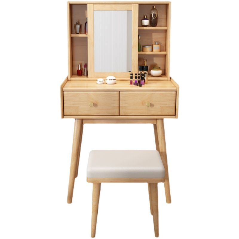 Modern 2-Drawers Solid Wood Dressing Table Mirror Makeup Table