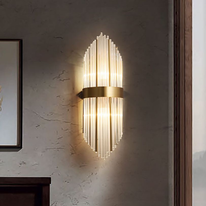 Curved Wave Wall Mounted Lamp Modern Style Fluted Crystal 2-Lights Sconce Lights in Black and Brass