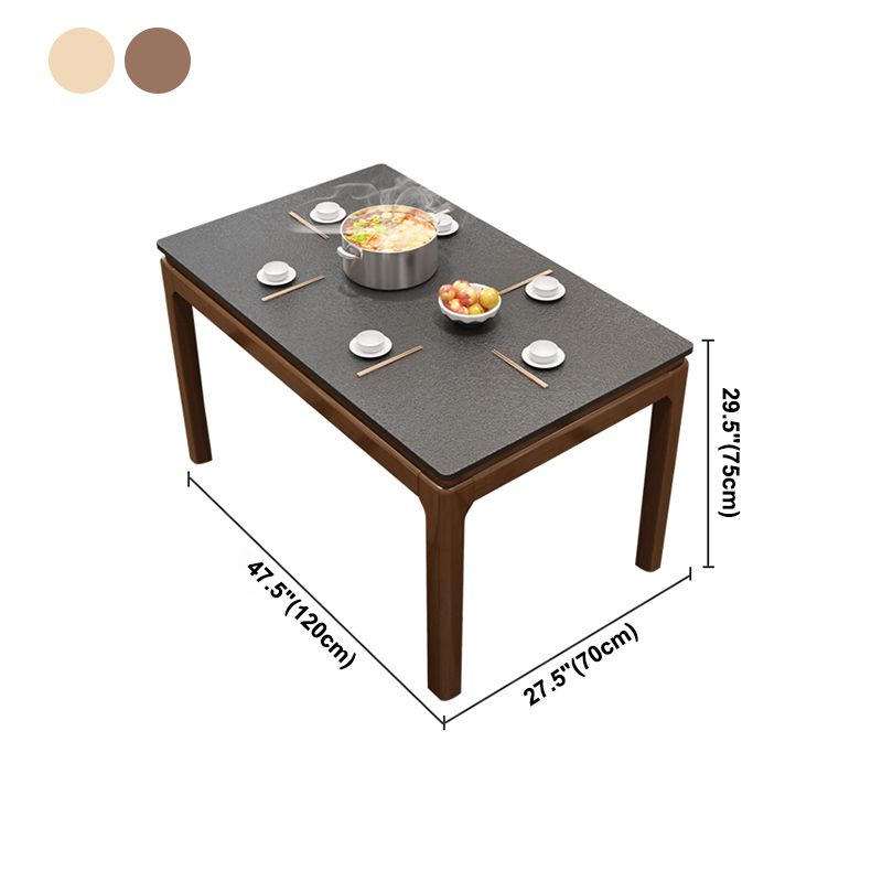 Mesa de comedor de piedra sinterizada de mediados de siglo, mesa rectangular con base de madera maciza de 4 patas para el hogar