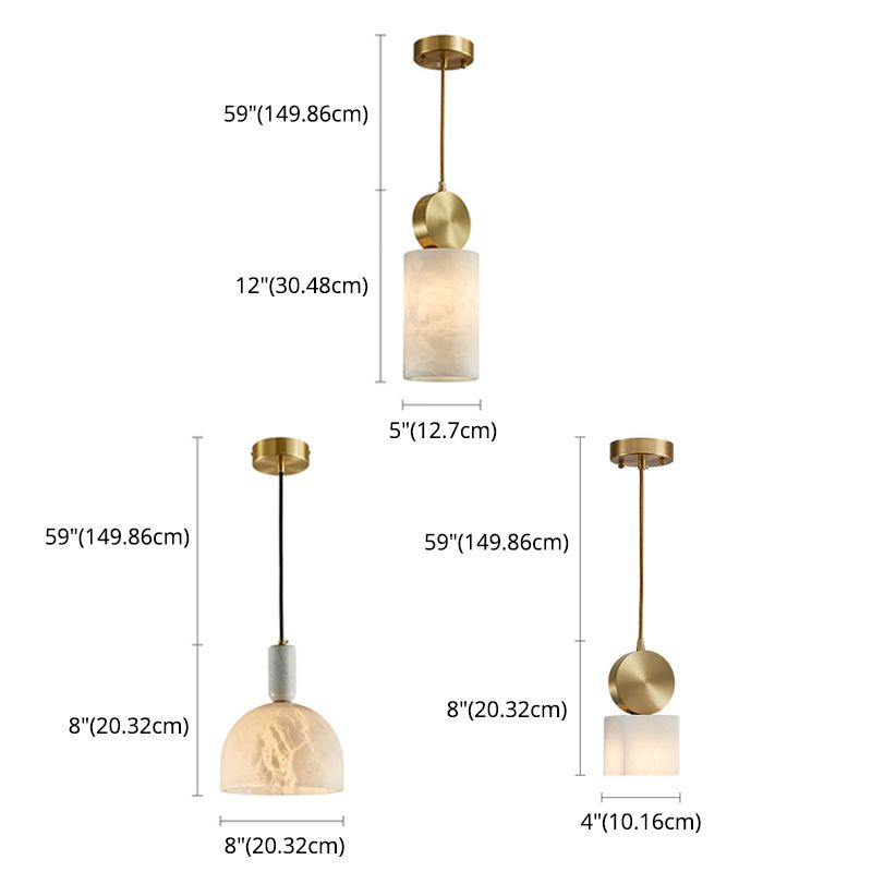 Kleine marmeren hanglamplichter bevestiging eenvoudig 1 bol messing hangend licht voor slaapkamer