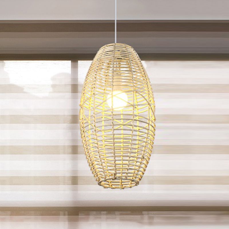 Beige/braune Ellipse hängende Anhänger rustikale gewebte Rattan 1-Licht-Hängslampe für das Restaurant Cafe
