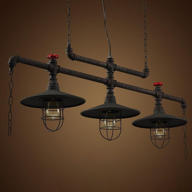 2/3 koppen Saucer Island Lighting Steampunk Zwart Iron Hanging Light Farmture met Cage en Chain Deco