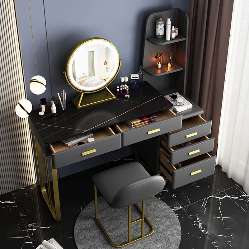 51.2" H Slate Vanity Makeup Desk with Storage Shelves and 5-Drawer