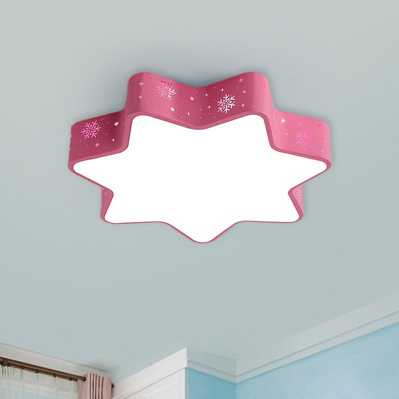 Snowflake Kindergarten Flushmount Iron Macaron LED Ceiling Lighting with Recessed Diffuser in Pink/Blue