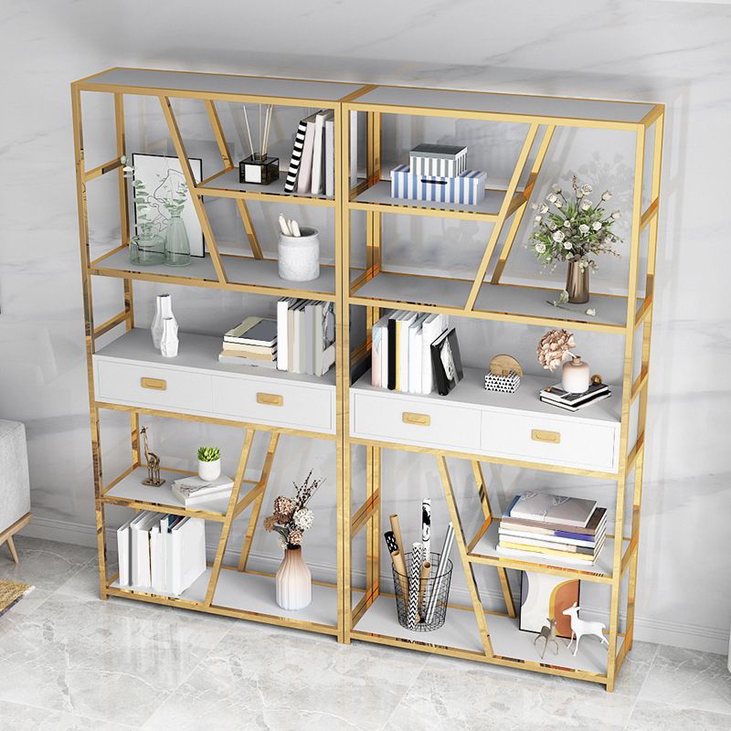 Glam Shelf Bookcase Open Back Metal Bookcase with Drawers for Home Office